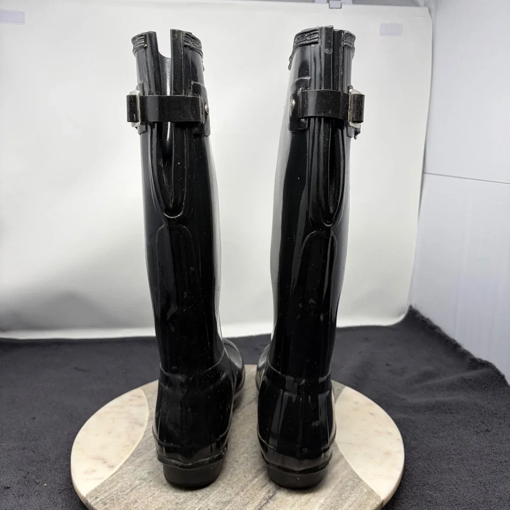 Hunter Original Tall Gloss Rain Boots Black Waterproof Womens US 7 Adjustable